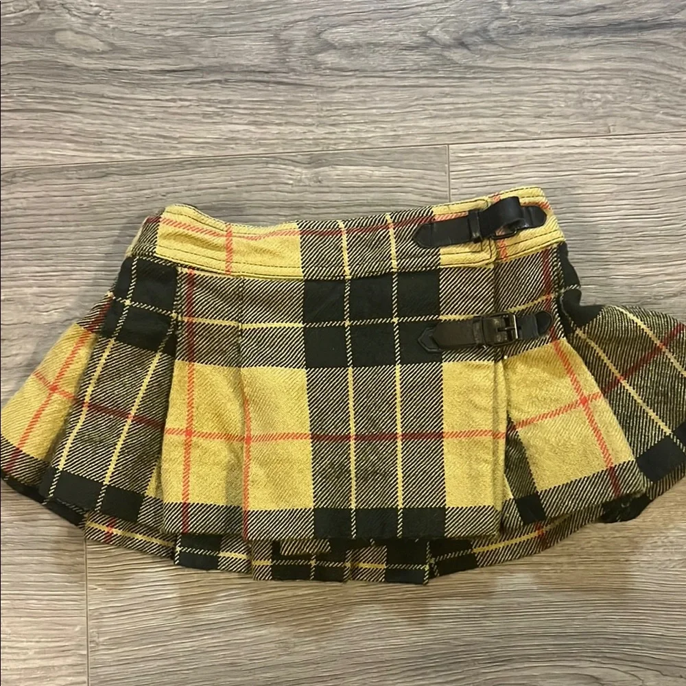 Bonpoint wool Yellow and Black Pleated Skirt leather buckle